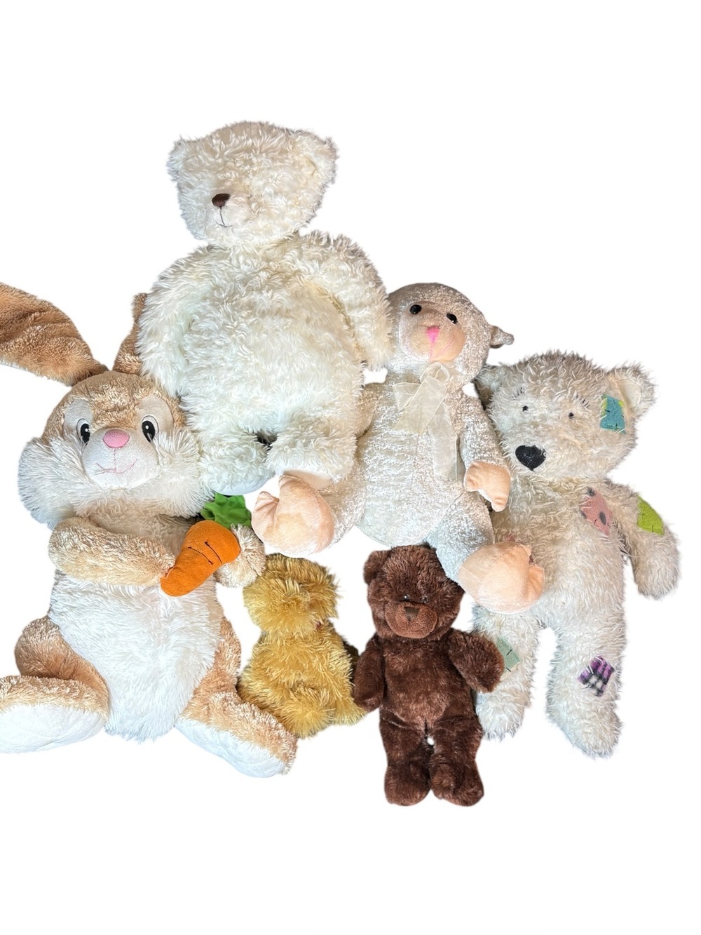 Plush Teddy & Bunny Stuffed Animal Lot - Cream, Beige, Brown
